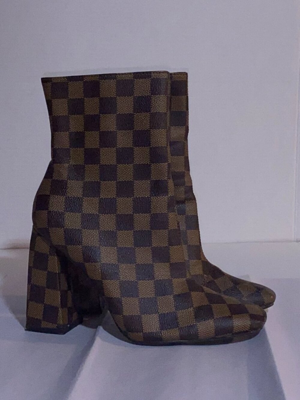 Brown Checkered Ankle Boots